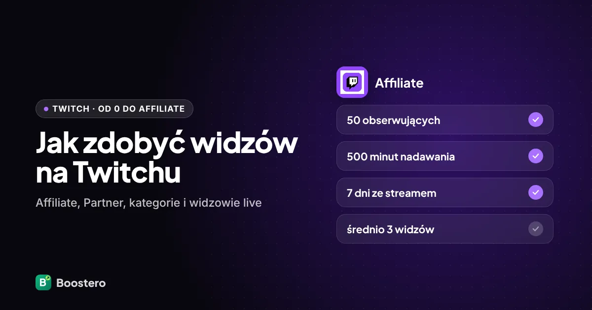 Okładka: Jak zdobyć widzów na Twitchu w 2026 — od 0 do Affiliate